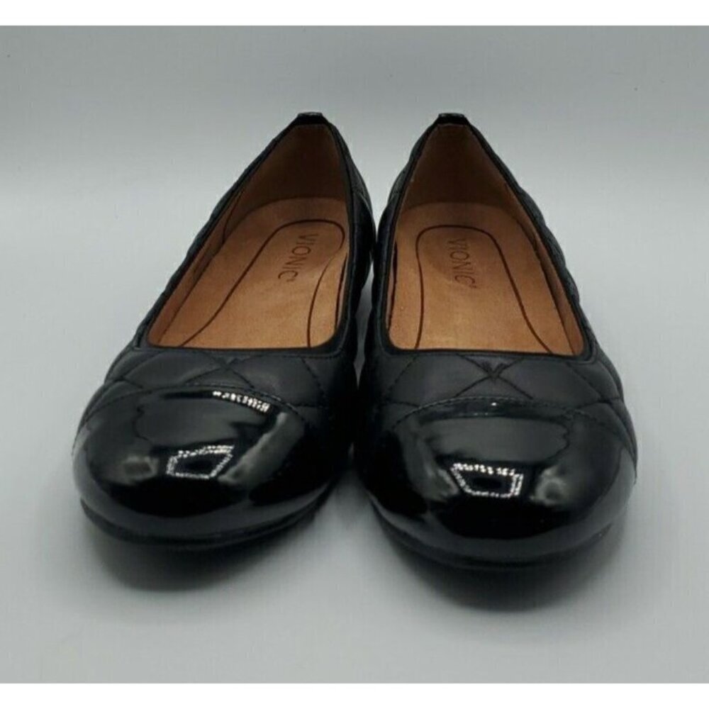 Vionic Shoes Womens Black Leather Quilted Desiree Cap Toe Ballet Flats Casual 7 - Picture 2 of 13